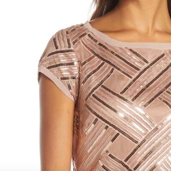 Eliza J Lattice Pattern Sequin Sheath Dress Rose Gold Taupe Women’s Size 6 - Picture 10 of 16
